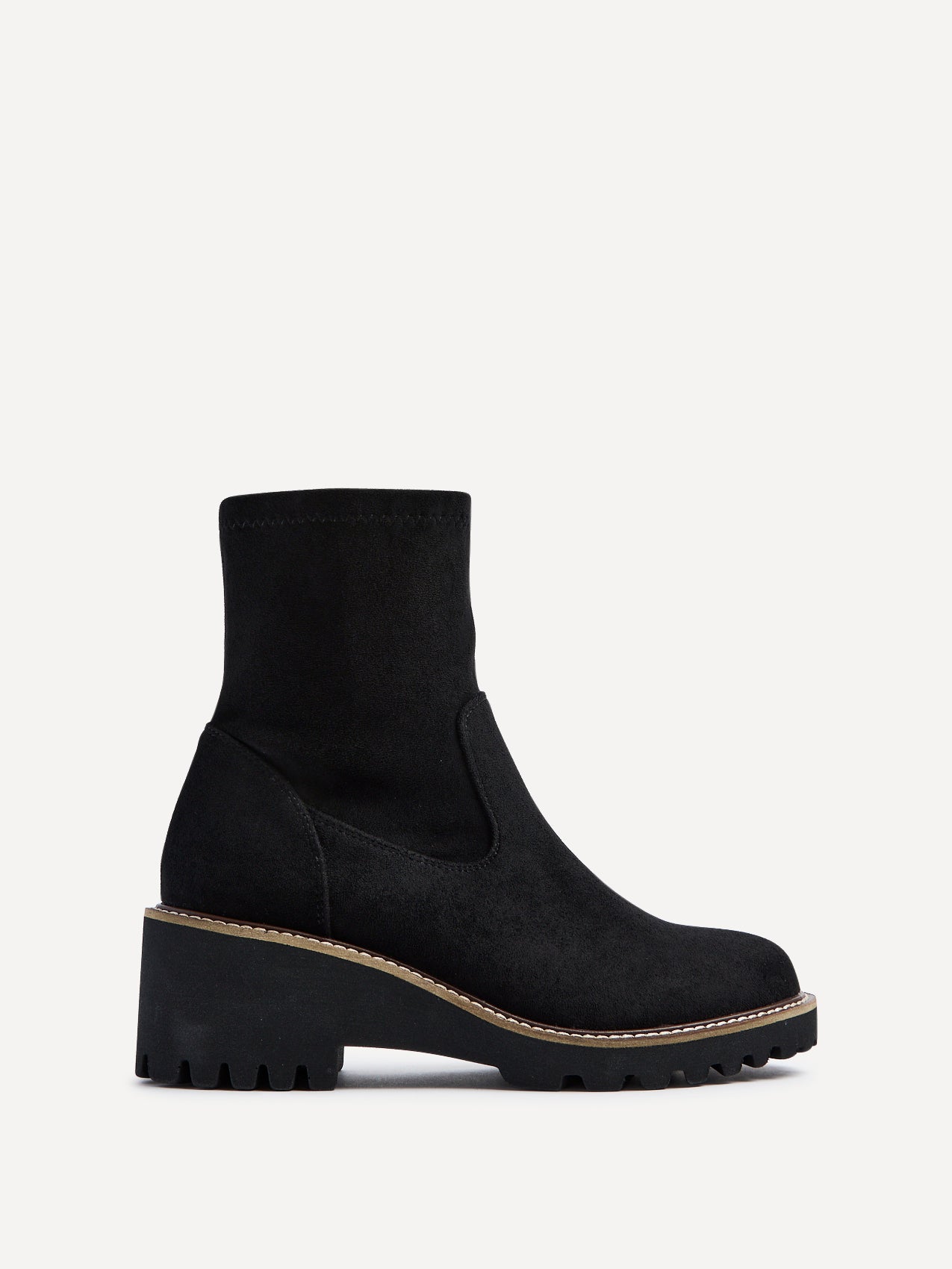 Trish Black Faux Suede Wedged Ankle Boots