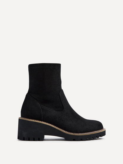 Trish Black Faux Suede Wedged Ankle Boots