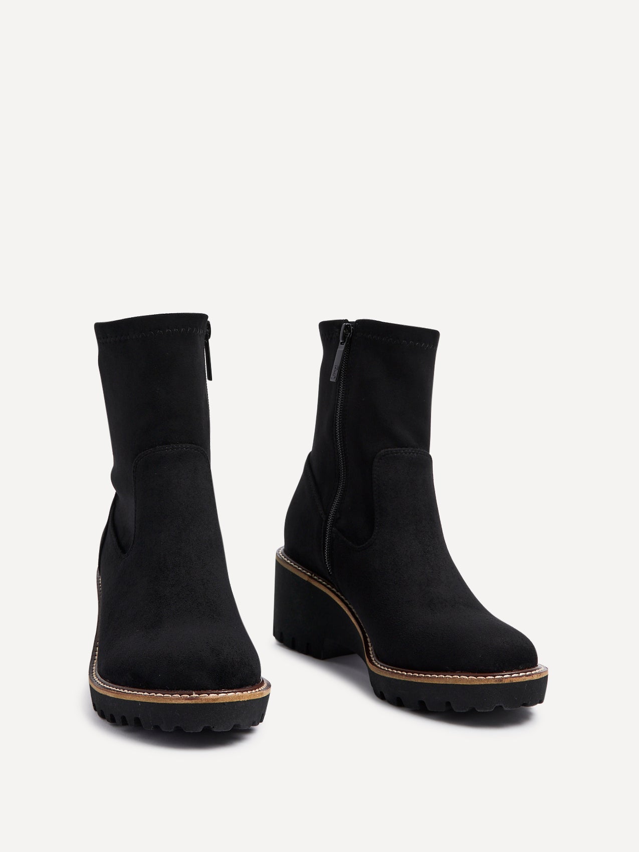 Trish Black Faux Suede Wedged Ankle Boots