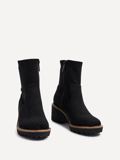 Trish Black Faux Suede Wedged Ankle Boots