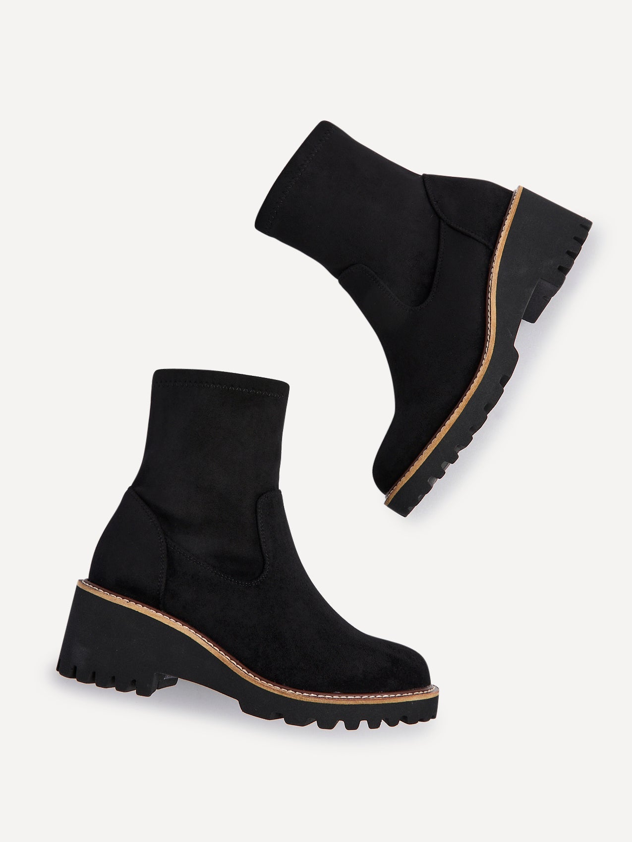 Trish Black Faux Suede Wedged Ankle Boots
