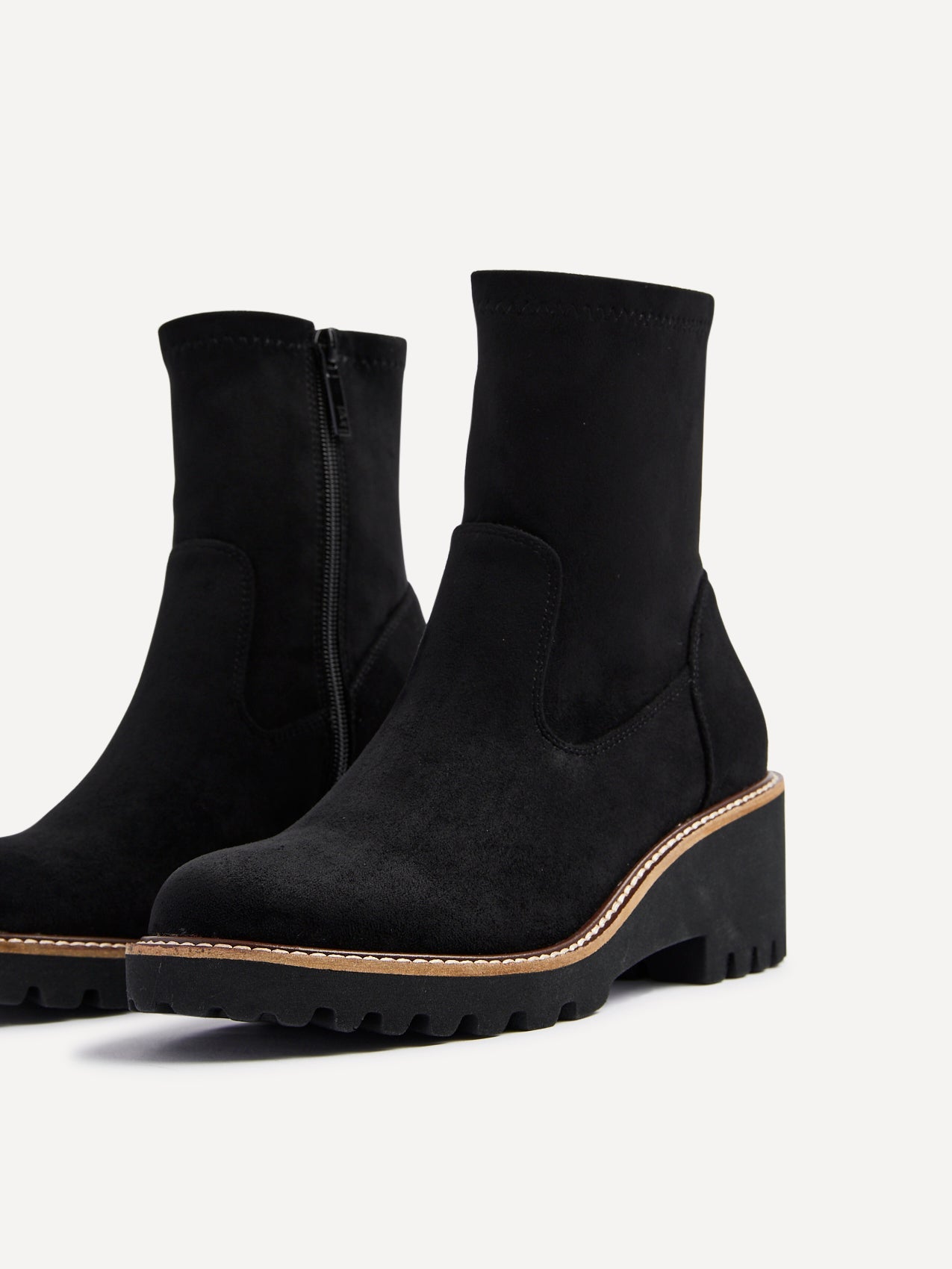 Trish Black Faux Suede Wedged Ankle Boots