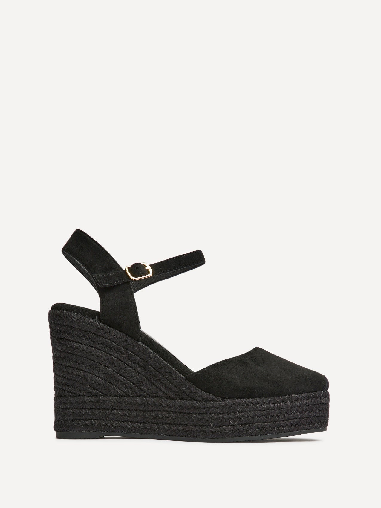 True Black Faux Suede Espadrille Wedges