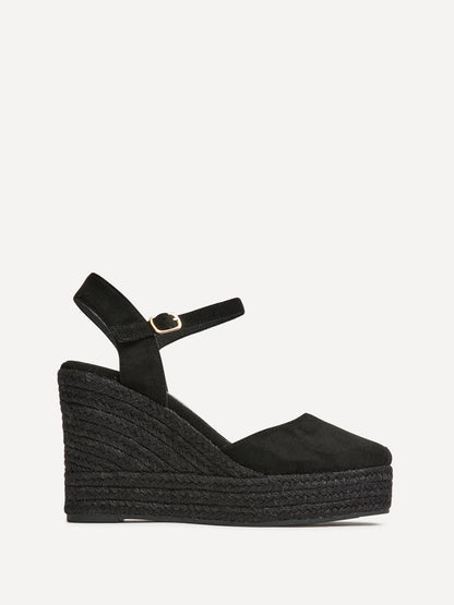 True Black Faux Suede Espadrille Wedges
