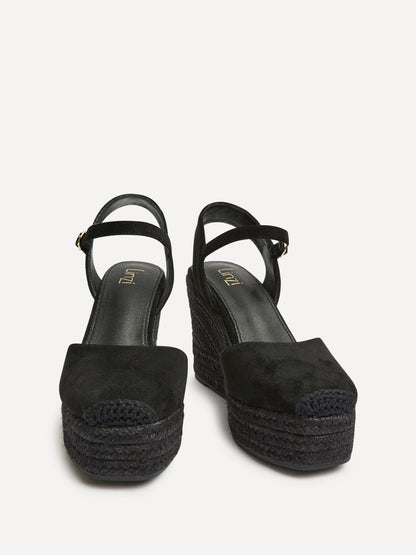 True Black Faux Suede Espadrille Wedges