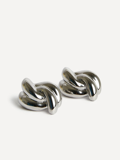 Twisted Silver Knot Stud Earrings