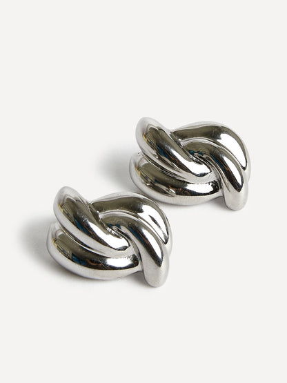 Twisted Silver Knot Stud Earrings