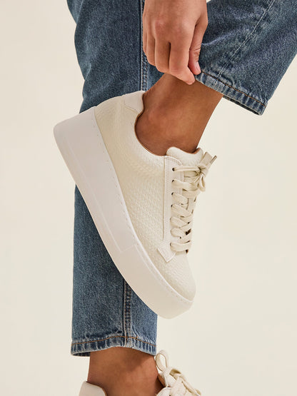 Twyla Cream Faux Leather Trainers