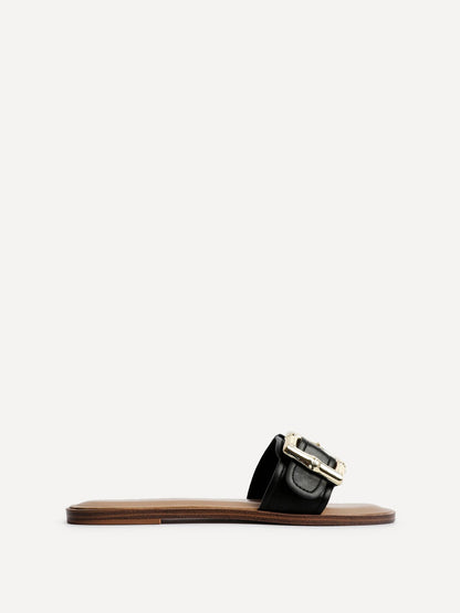 Tyla Black Flat Slider Sandals