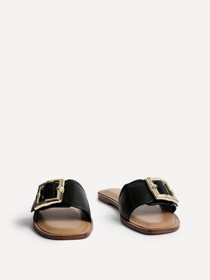 Tyla Black Flat Slider Sandals