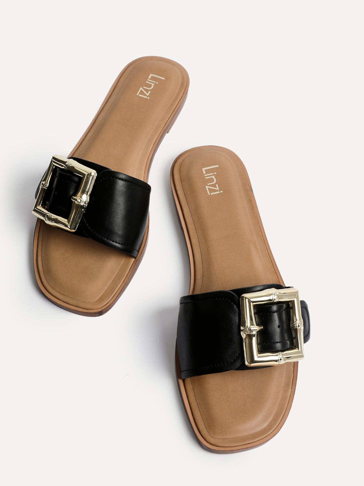 Tyla Black Flat Slider Sandals