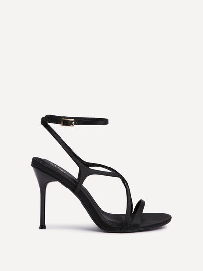 Taliya Black Satin Strappy Stiletto Heels