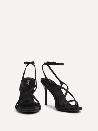 Taliya Black Satin Strappy Stiletto Heels