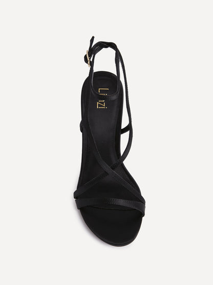 Taliya Black Satin Strappy Stiletto Heels