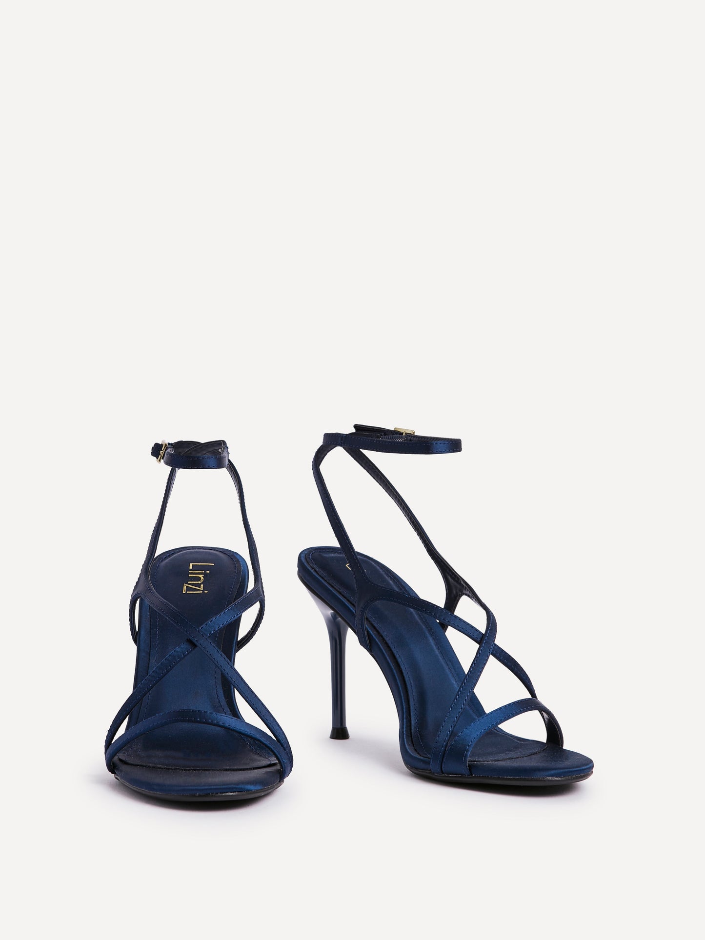 Taliya Navy Satin Strappy Stiletto Heels