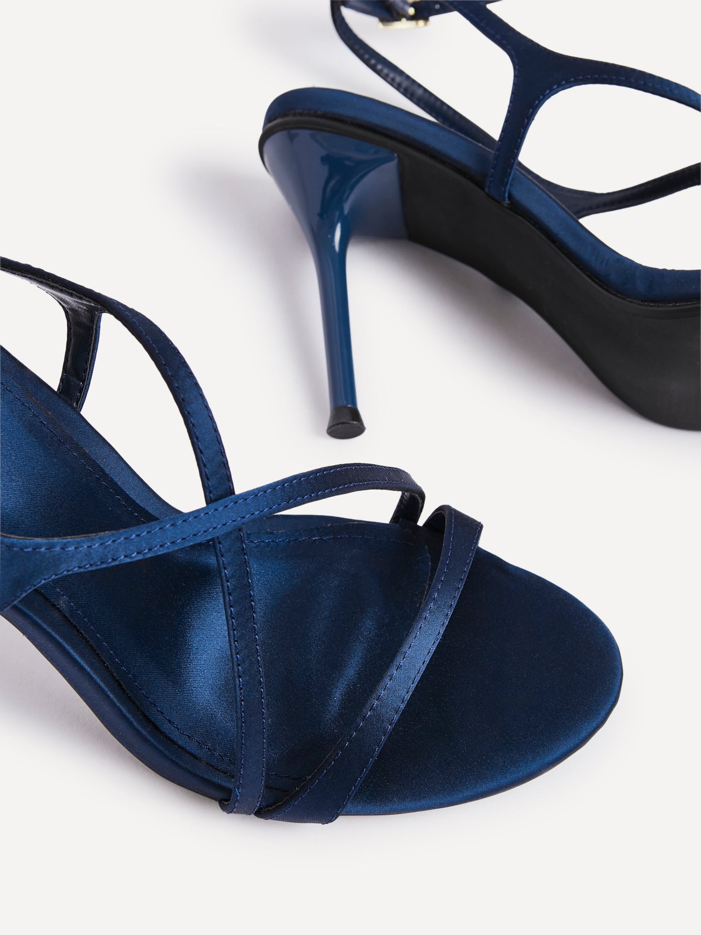Taliya Navy Satin Strappy Stiletto Heels