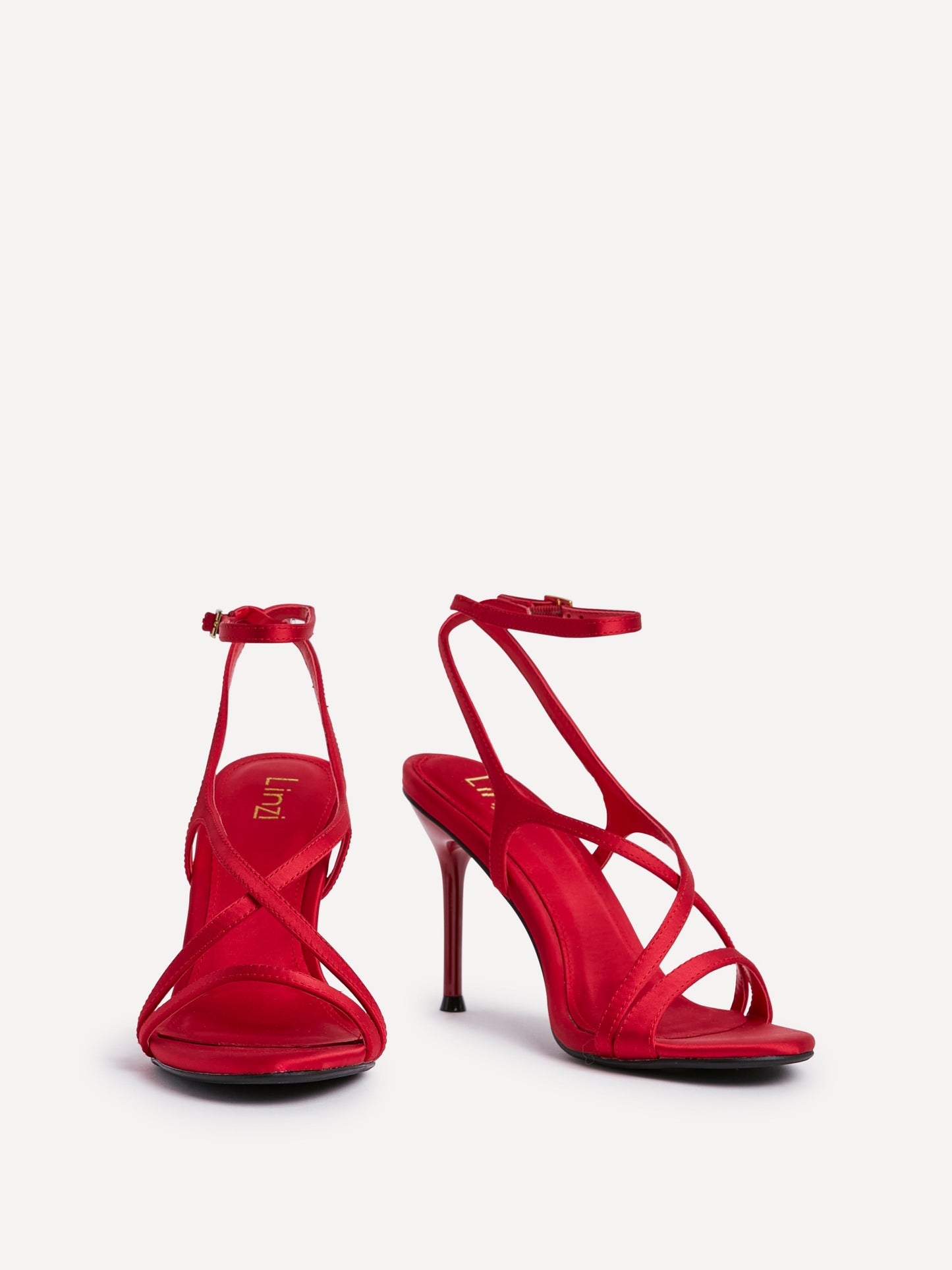 Taliya Red Satin Strappy Stiletto Heels