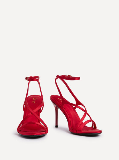 Taliya Red Satin Strappy Stiletto Heels