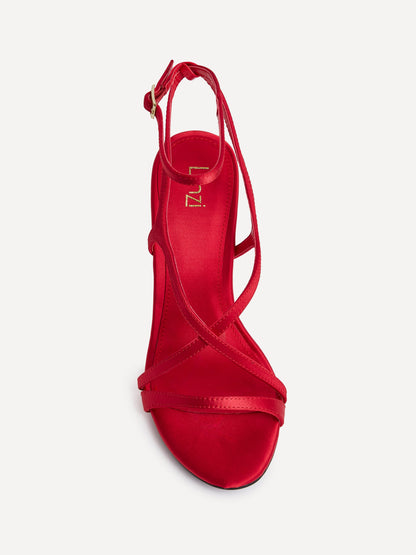 Taliya Red Satin Strappy Stiletto Heels