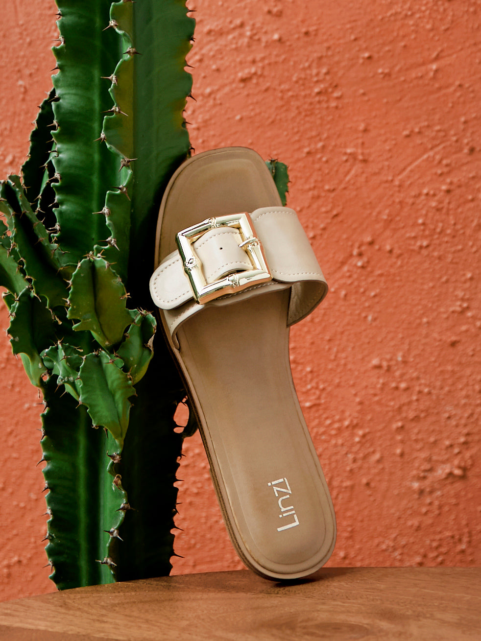 Tyla Taupe Flat Slider Sandals