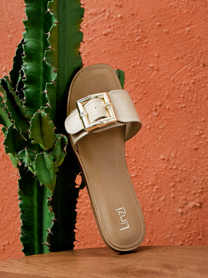 Tyla Taupe Flat Slider Sandals