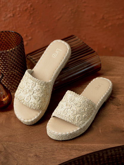 Savvy Gold Woven Slider Sandals
