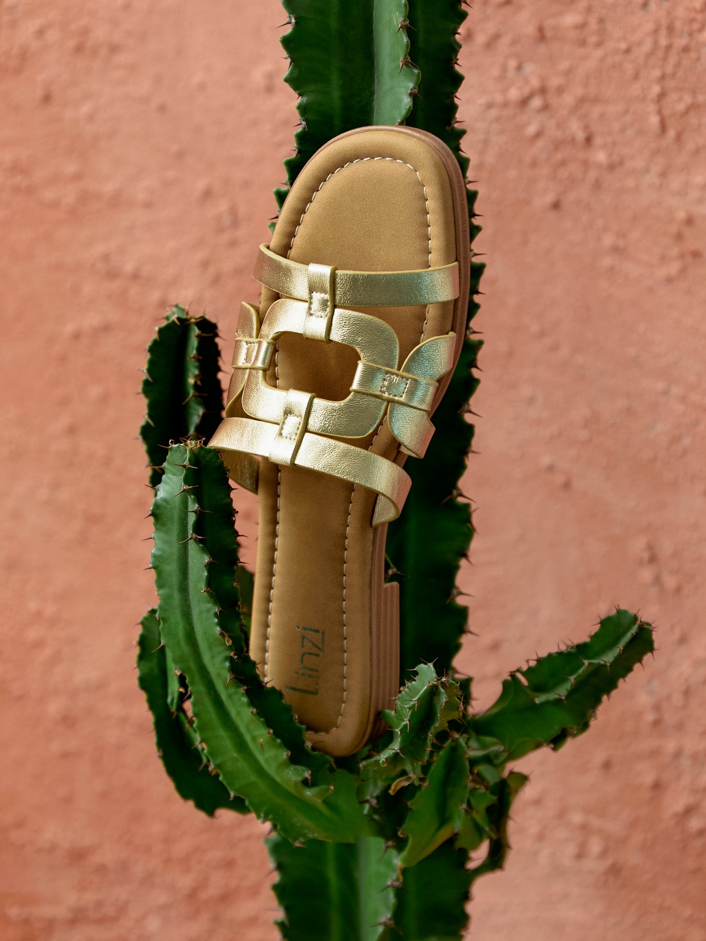 Lupita Gold Linked Flat Slider Sandals