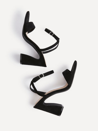 Trance Black Faux Suede Block Heels