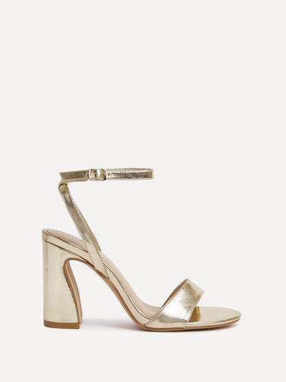 Trance Gold Faux Leather Block Heels