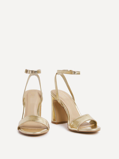 Trance Gold Faux Leather Block Heels
