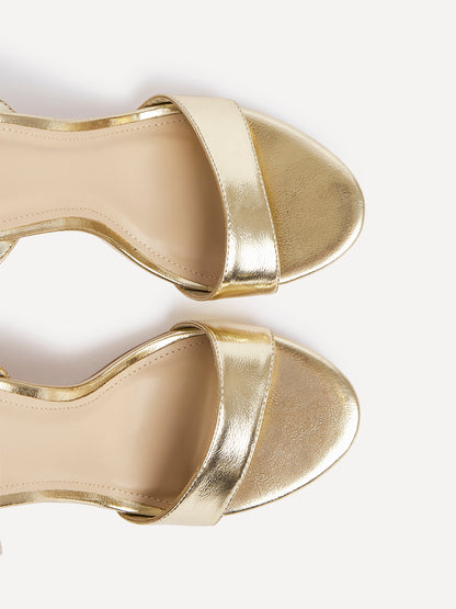 Trance Gold Faux Leather Block Heels