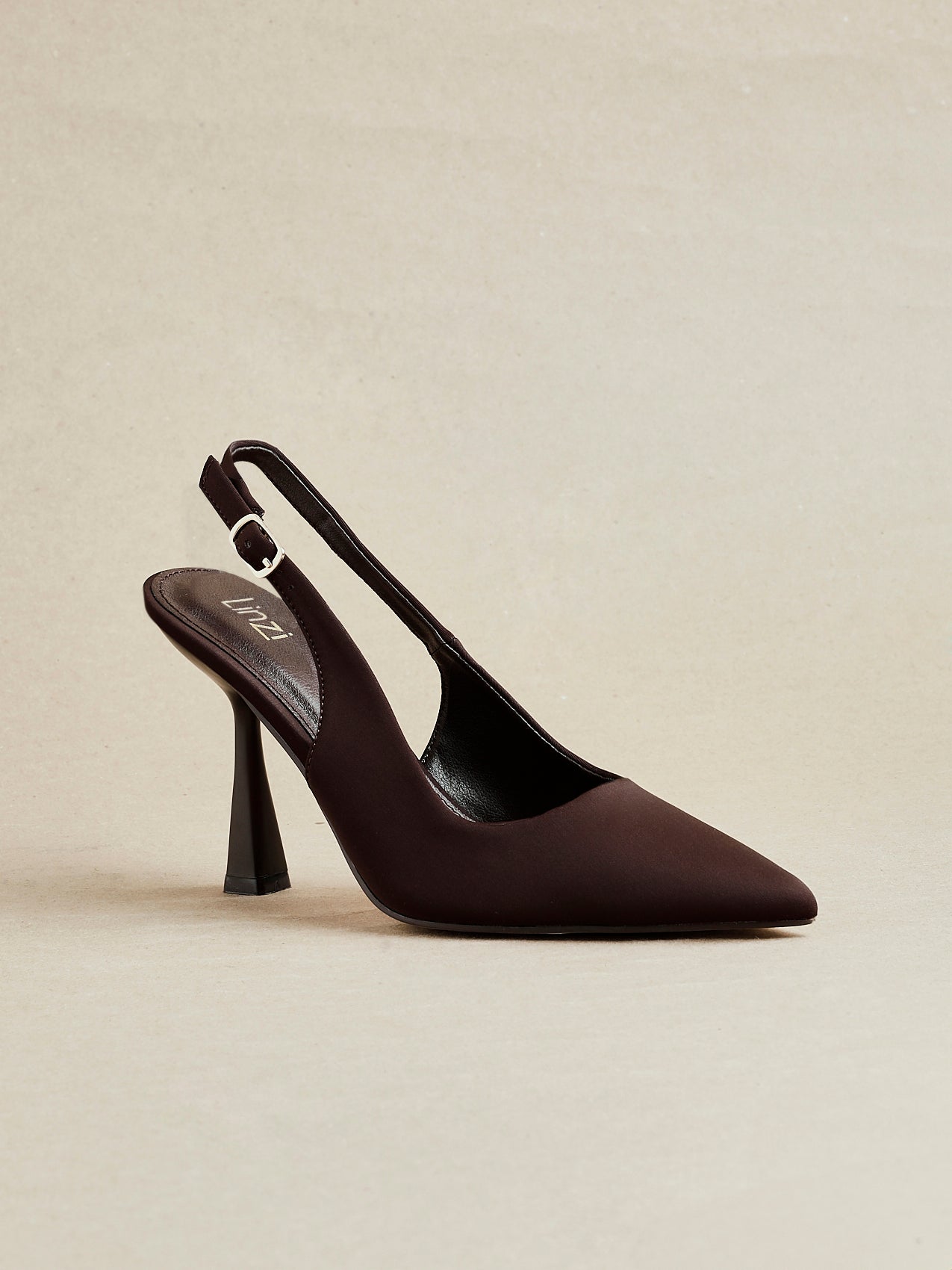 Una Brown Lycra Sling Back Court Heels