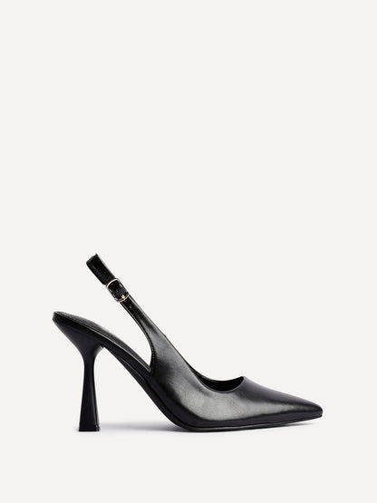Una Black Lycra Sling Back Court Heels
