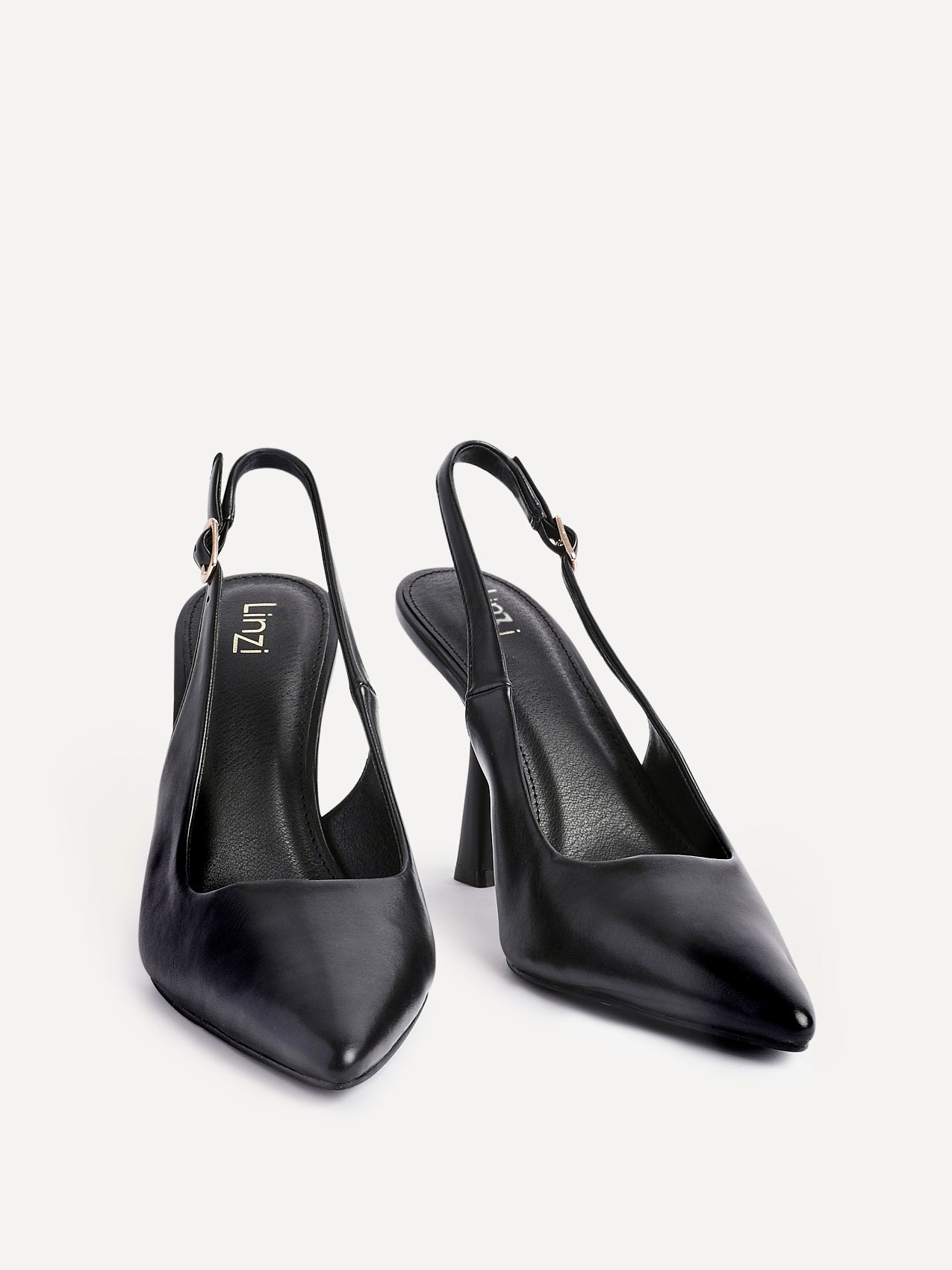 Una Black Lycra Sling Back Court Heels