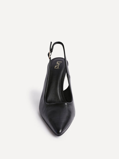 Una Black Lycra Sling Back Court Heels