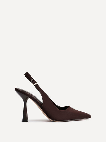 Una Brown Lycra Sling Back Court Heels