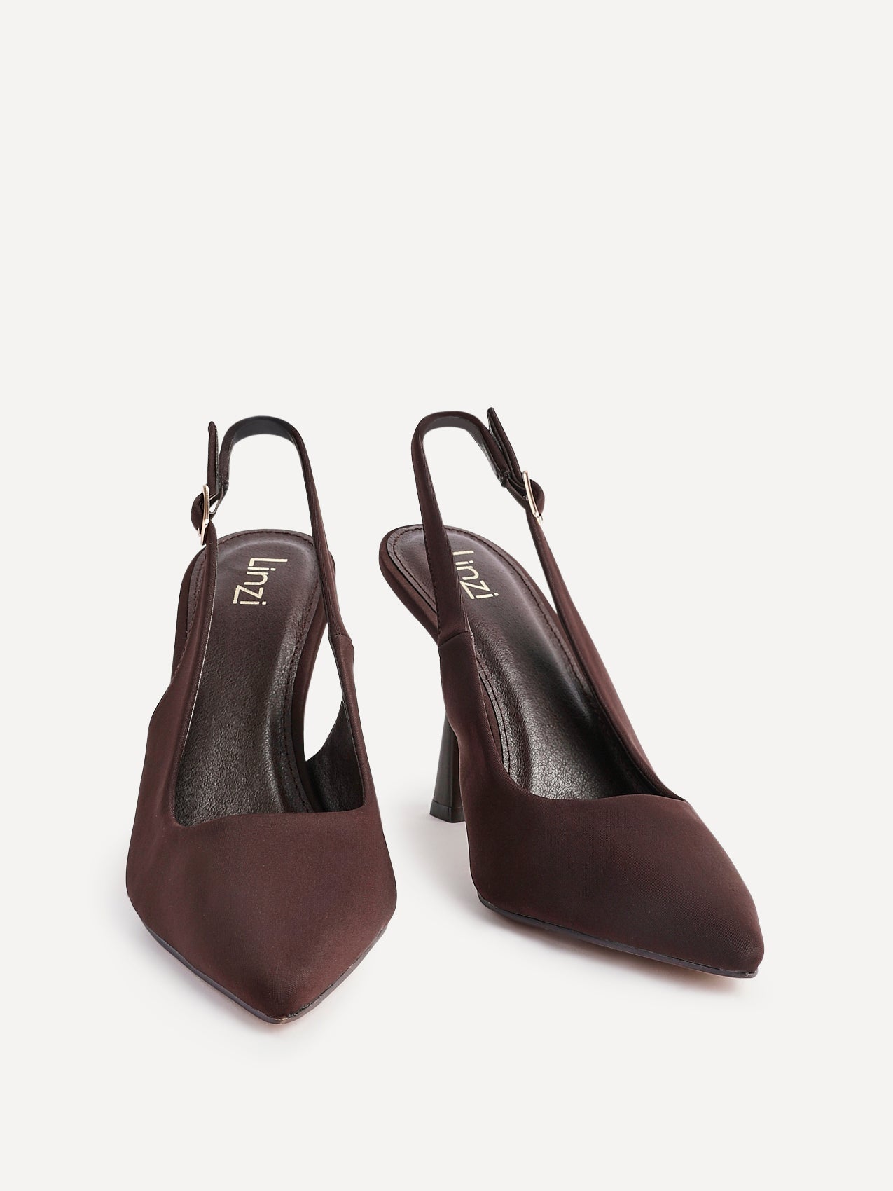 Una Brown Lycra Sling Back Court Heels