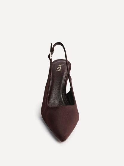 Una Brown Lycra Sling Back Court Heels