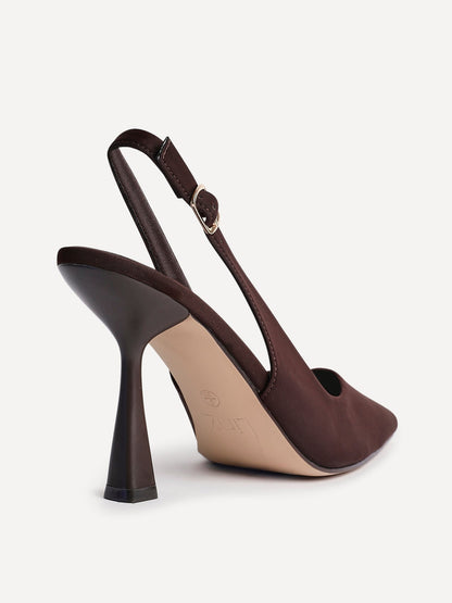 Una Brown Lycra Sling Back Court Heels