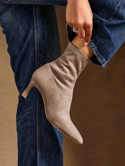 Upgrade Mocha Faux Suede Kitten Heel Sock Boots