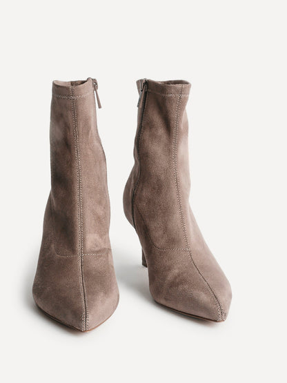 Upgrade Mocha Faux Suede Kitten Heel Sock Boots