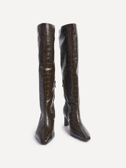 Uptown Brown Croc Long Boots