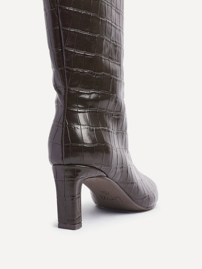 Uptown Brown Croc Long Boots