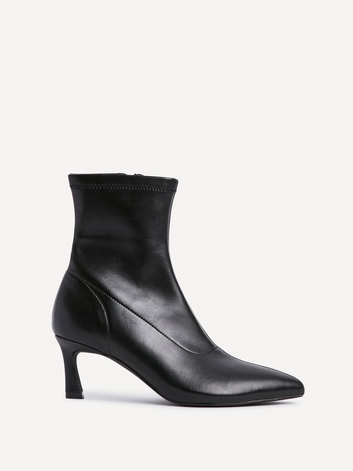 Upgrade Black Faux Leather Kitten Heel Sock Boots