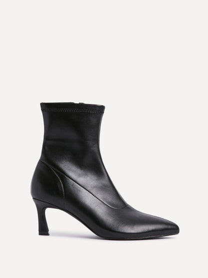 Upgrade Black Faux Leather Kitten Heel Sock Boots