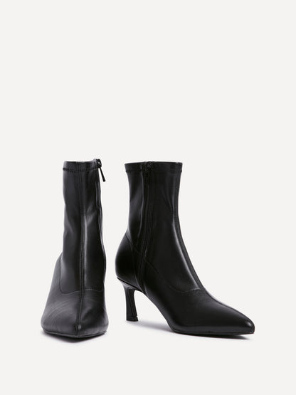 Upgrade Black Faux Leather Kitten Heel Sock Boots
