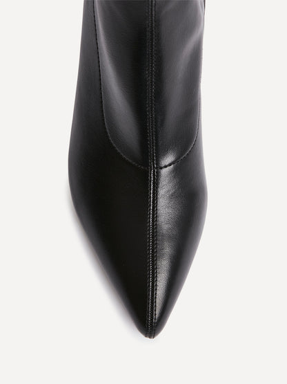 Upgrade Black Faux Leather Kitten Heel Sock Boots