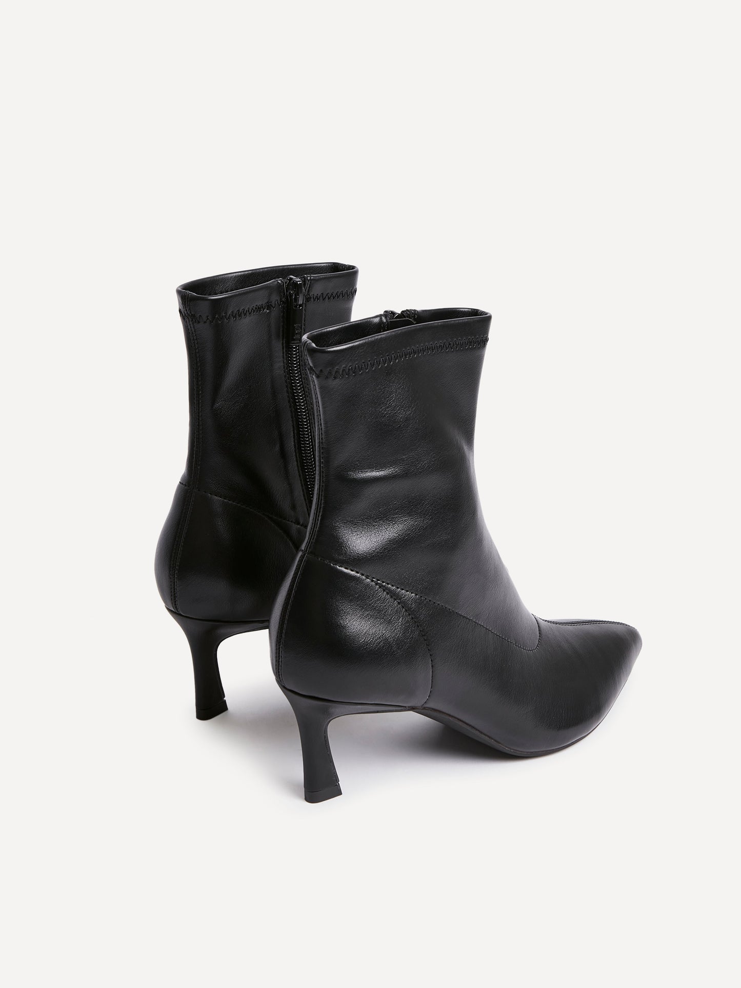 Upgrade Black Faux Leather Kitten Heel Sock Boots
