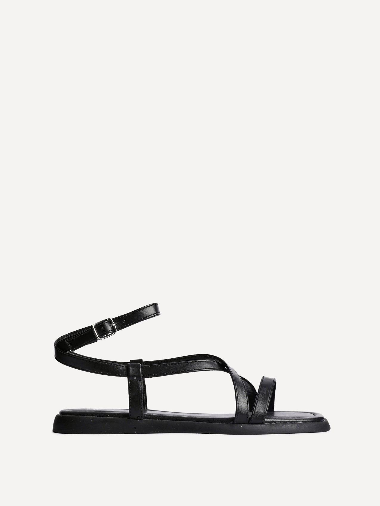 Valor Black Strappy Flat Sandals