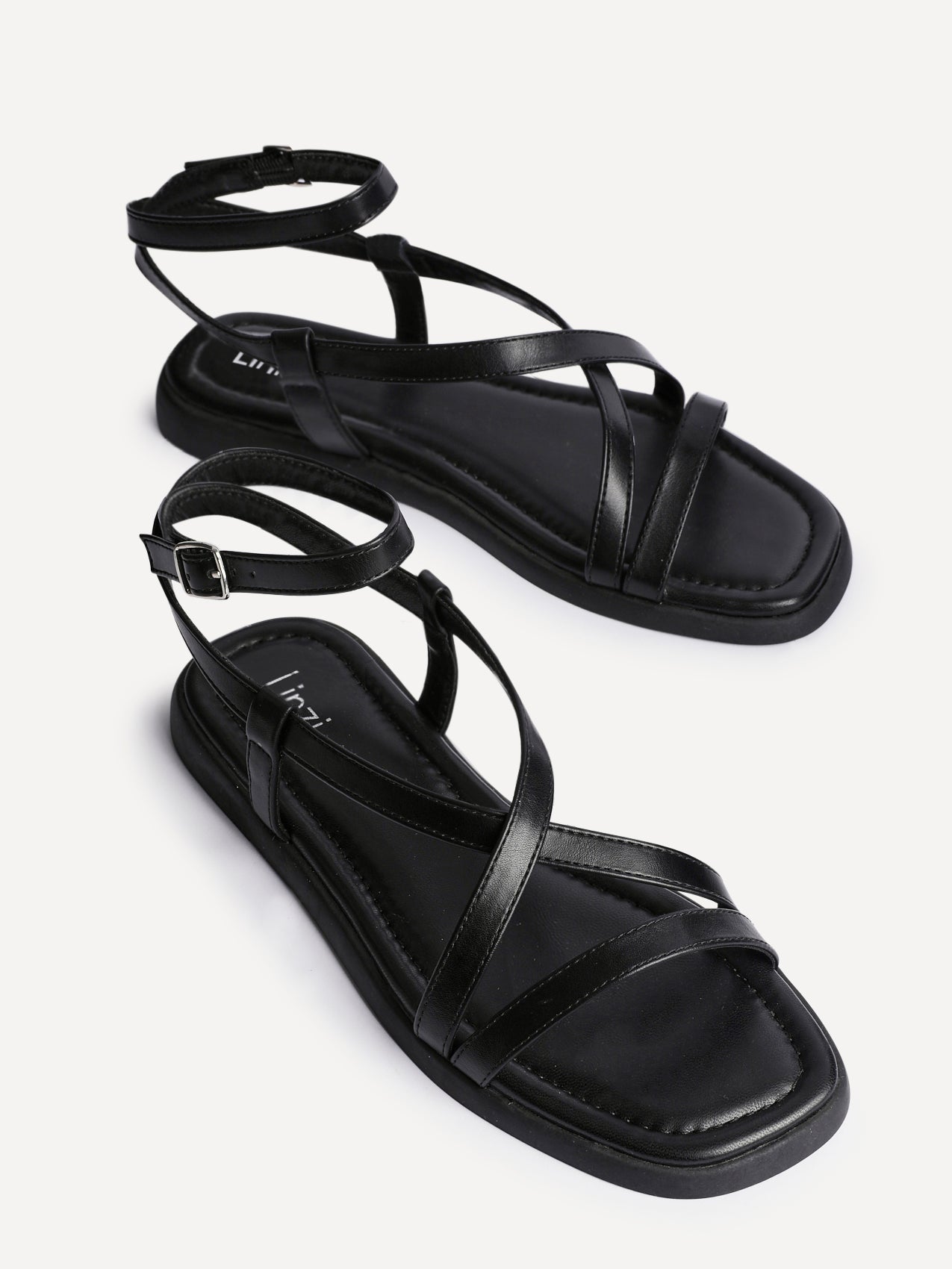 Valor Black Strappy Flat Sandals